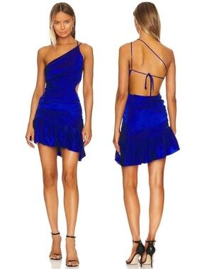 Amanda Uprichard Nicoletta Silk One Shoulder Minidress Blue Size Medium